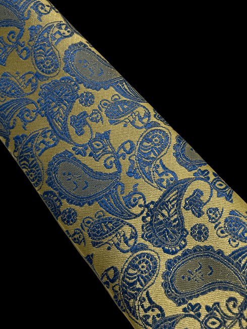gold & light blue paisley design tie